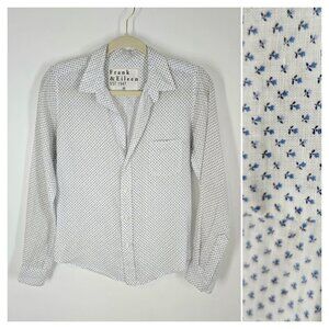 Frank & Eileen White Linen Floral Barry Button-up Shirt w/ Pocket Women's Sz XS